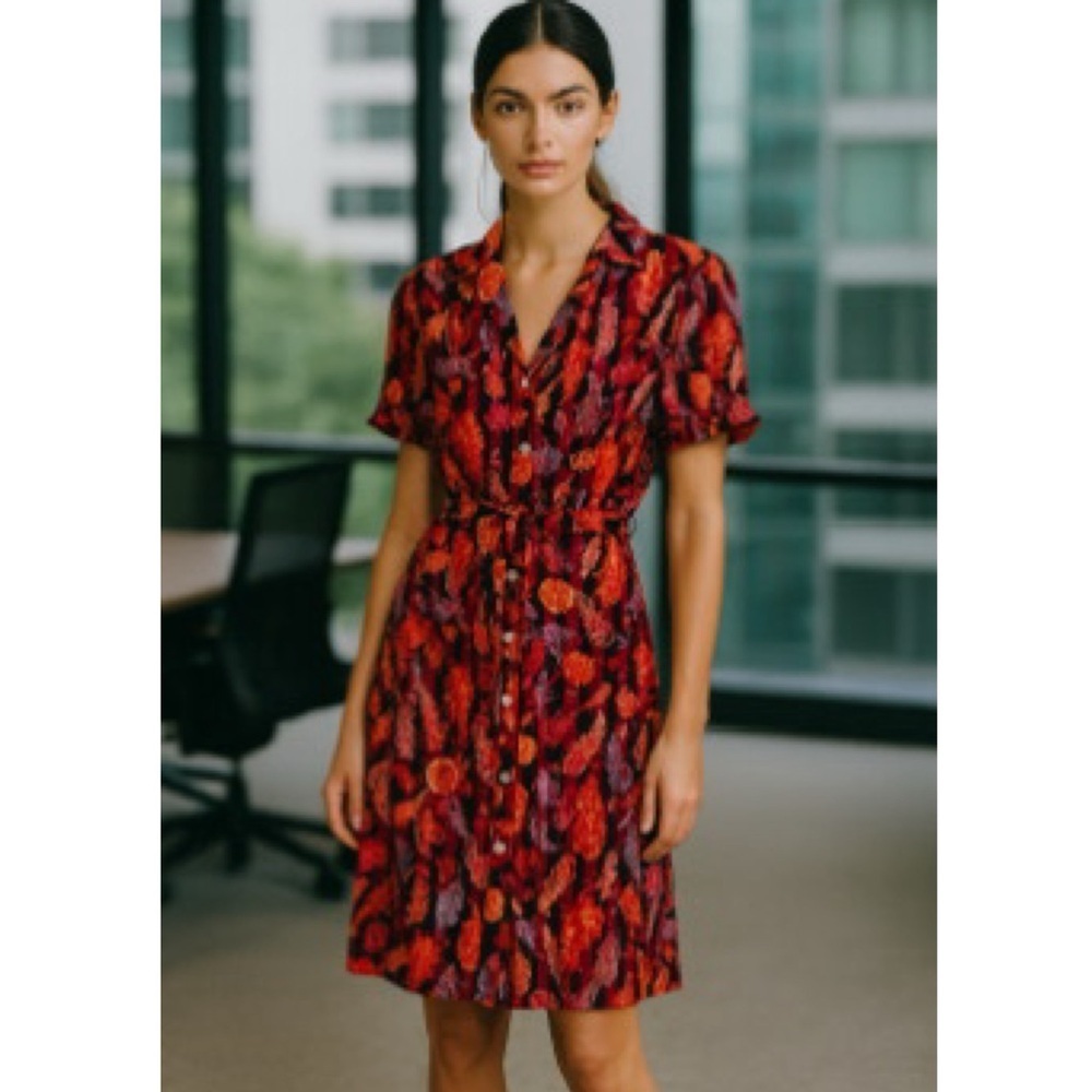 Sharagano Multicolor Paisley Print Tie Waist Workwear Office Career Dress Size 4